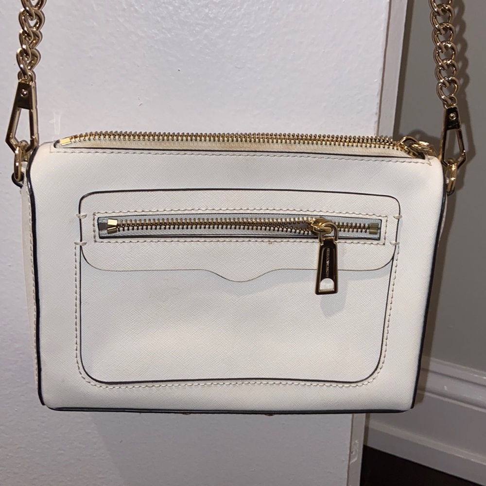 White Crossbody Bag with Gold Hardware - Women's Shoulder Purse
